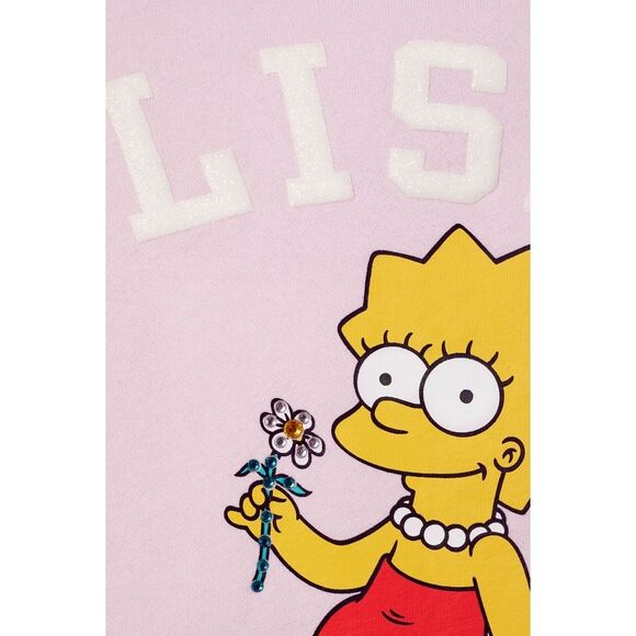 H&M Girls The Simpsons Lisa Pink Flower 3D Gems Sweatshirt Sweater Size 3-4 - Picture 2 of 10